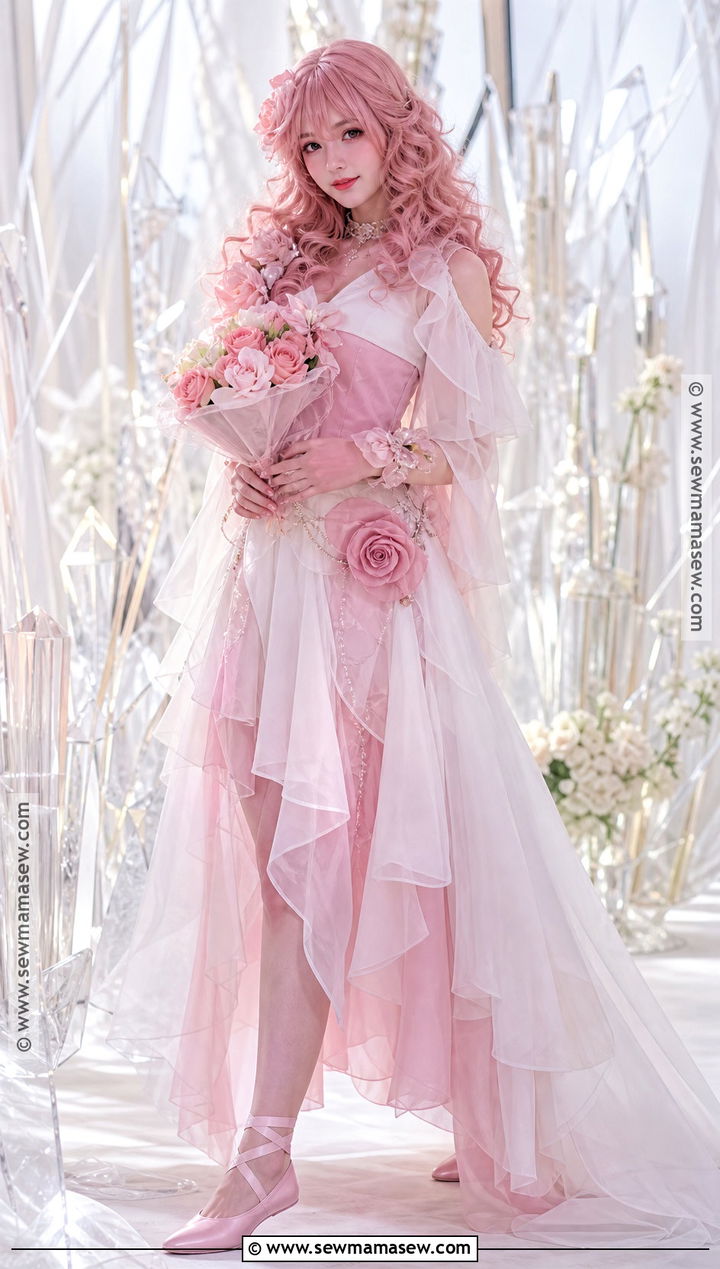 Rose Quartz Costume With White Gown - 35 pink hair halloween costume ideas