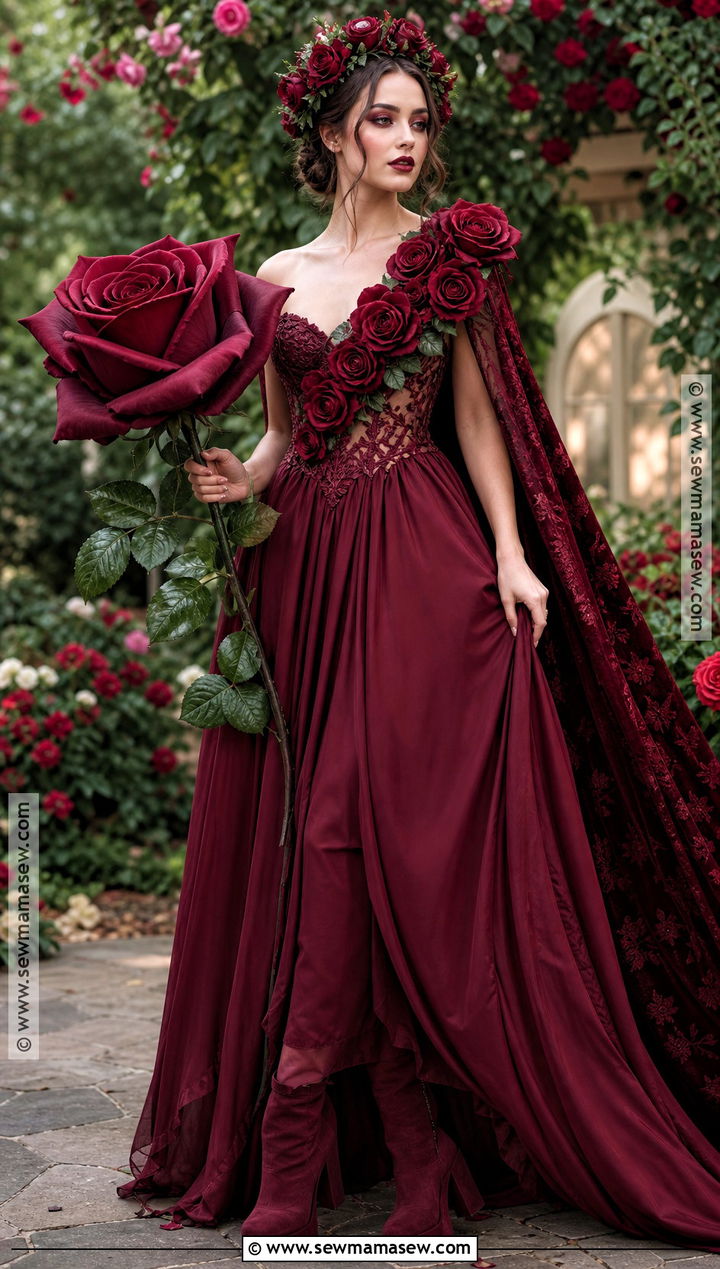 Rose Queen Costume With Red Floral Gown - 35 pretty halloween costumes