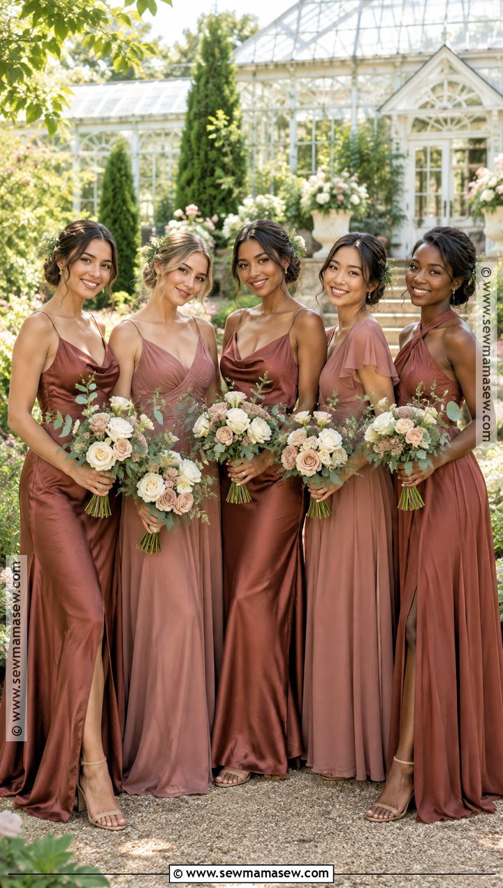 Rosewood And Eucalyptus Bridesmaid Dresses - 15 Autumn Wedding Colors Palette Bridesmaid Dresses