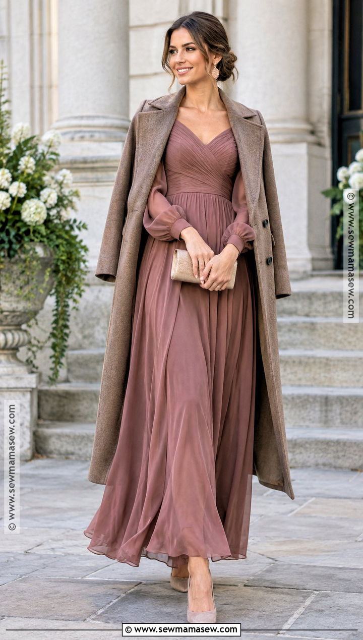 Rosewood Long Sleeve Maxi October Wedding Outfit - 20 october wedding outfit ideas