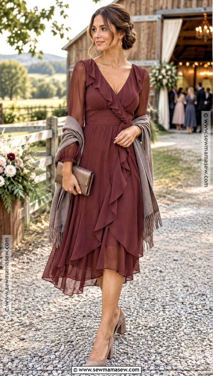 Rosewood Ruffle Fall Barn Wedding Guest Dress - 20 fall barn wedding guest dress ideas