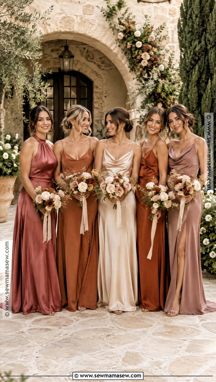 Rosewood Terracotta And Champagne Mismatched Bridesmaid Dresses - 15 mismatched bridesmaid dresses fall autumn color palettes