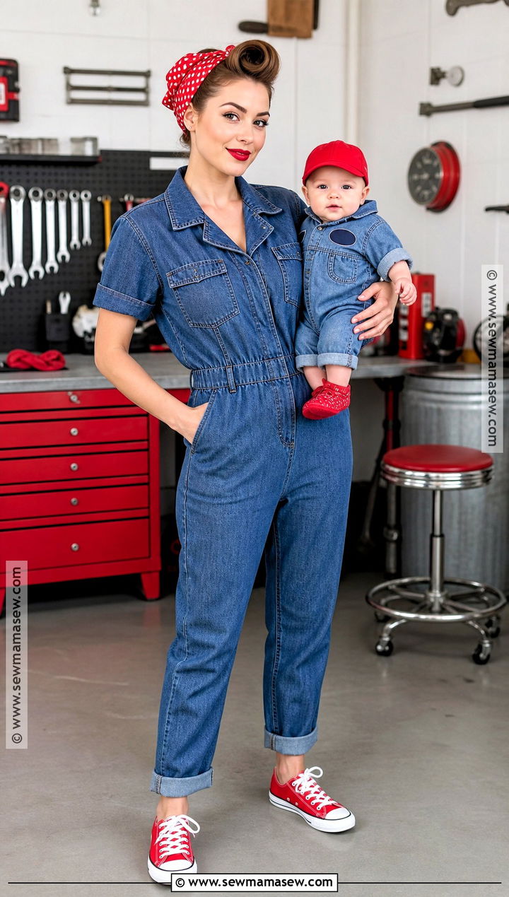 Rosie The Riveter And Baby Mechanic Costume - 30 mom and baby costumes