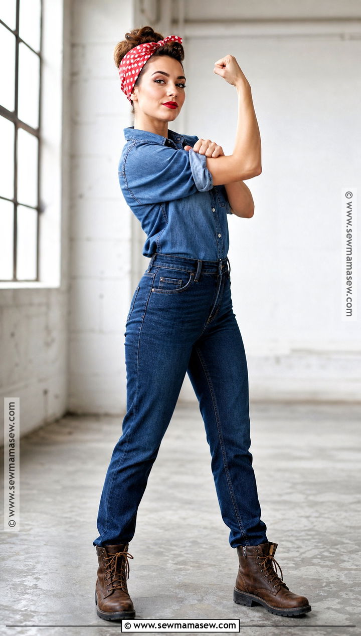 Rosie The Riveter Costume With Denim - 30 simple halloween costume ideas for women