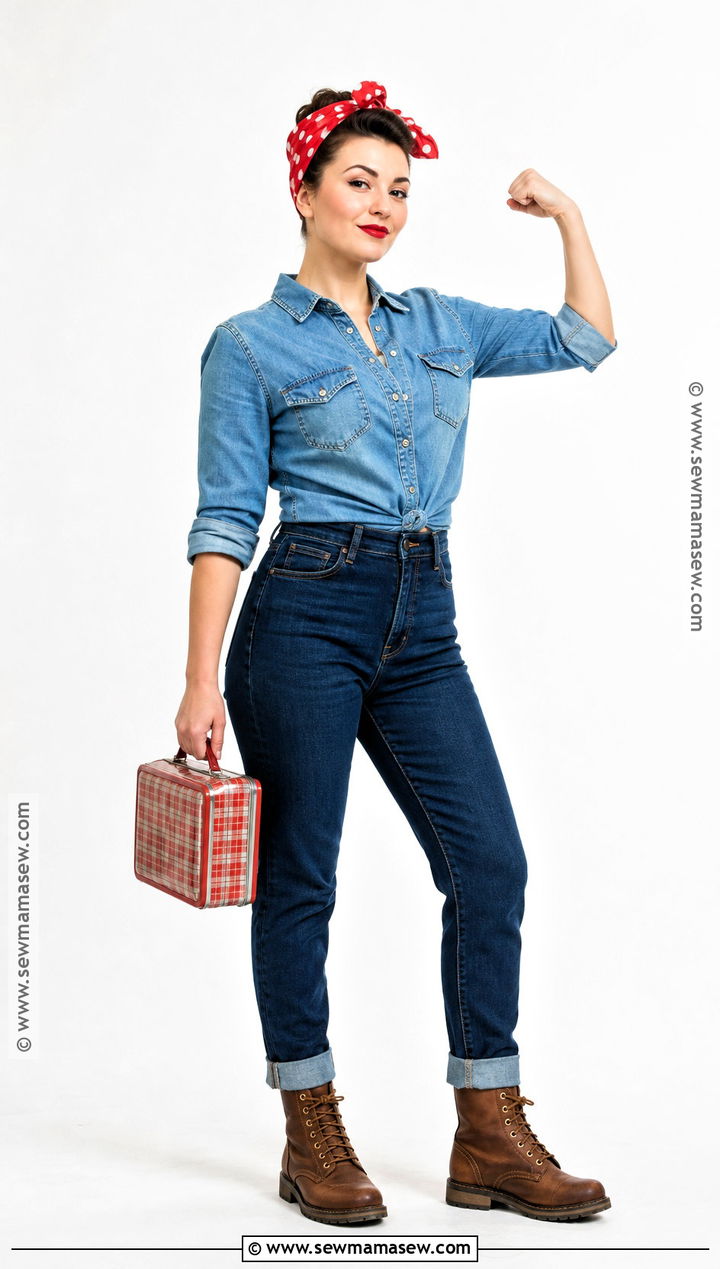 Rosie The Riveter Costume With Denim - 35 Iconic Solo Halloween Costumes