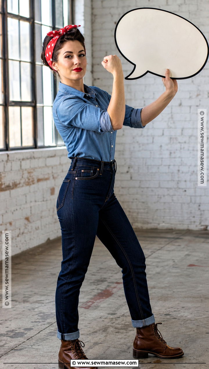 Rosie The Riveter Costume With Denim - 40 halloween costumes last minute