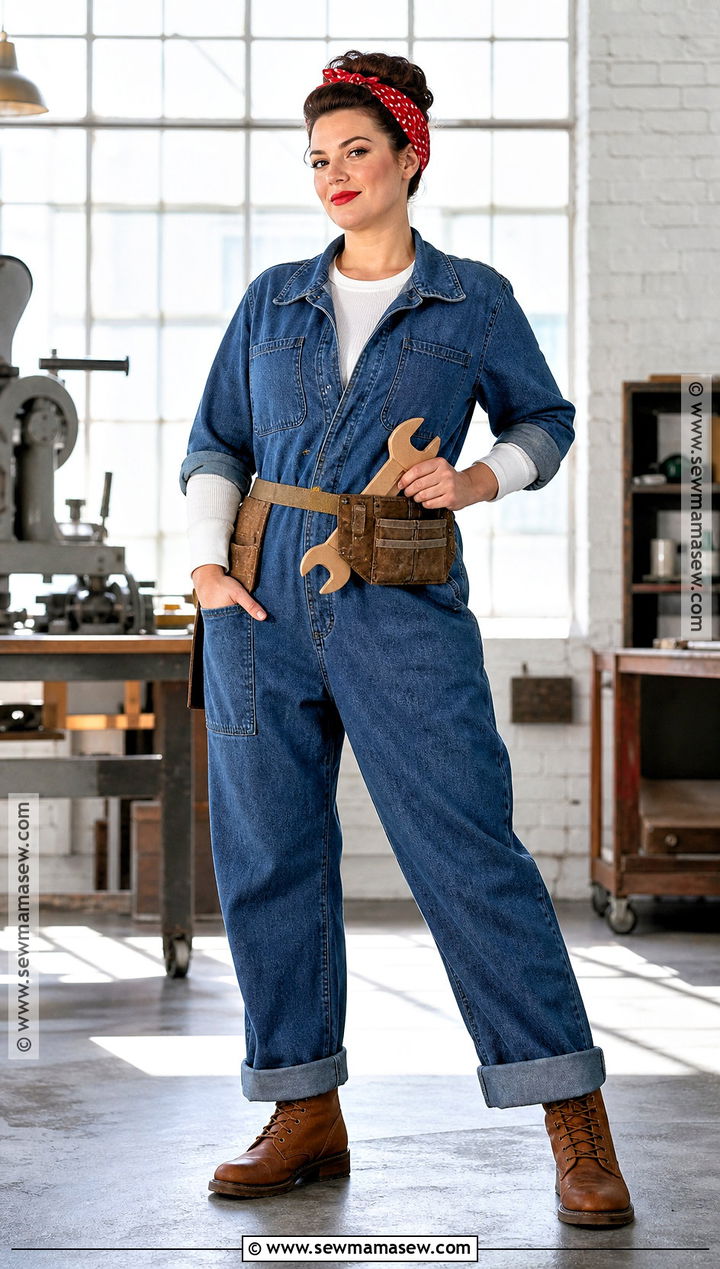 Rosie The Riveter Costume With Denim Jumpsuit - 40 Modest Halloween Costumes