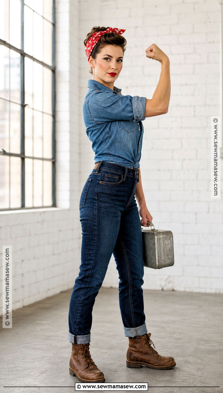 Rosie The Riveter Costume With Denim Shirt - 35 Halloween Costumes Women Easy