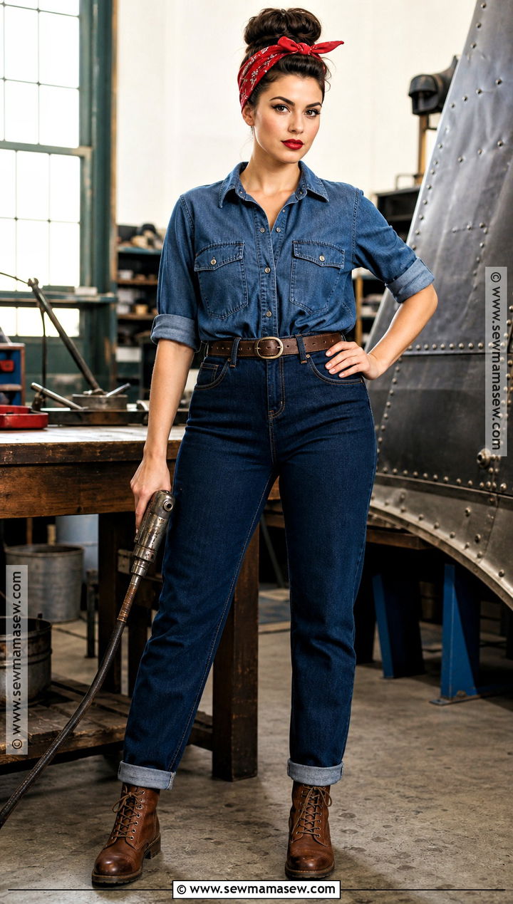 Rosie The Riveter Costume With Denim Shirt - 35 quick easy halloween costumes for women