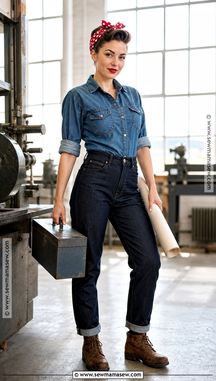 Rosie The Riveter Costume With Denim Shirt - 40 costume party ideas