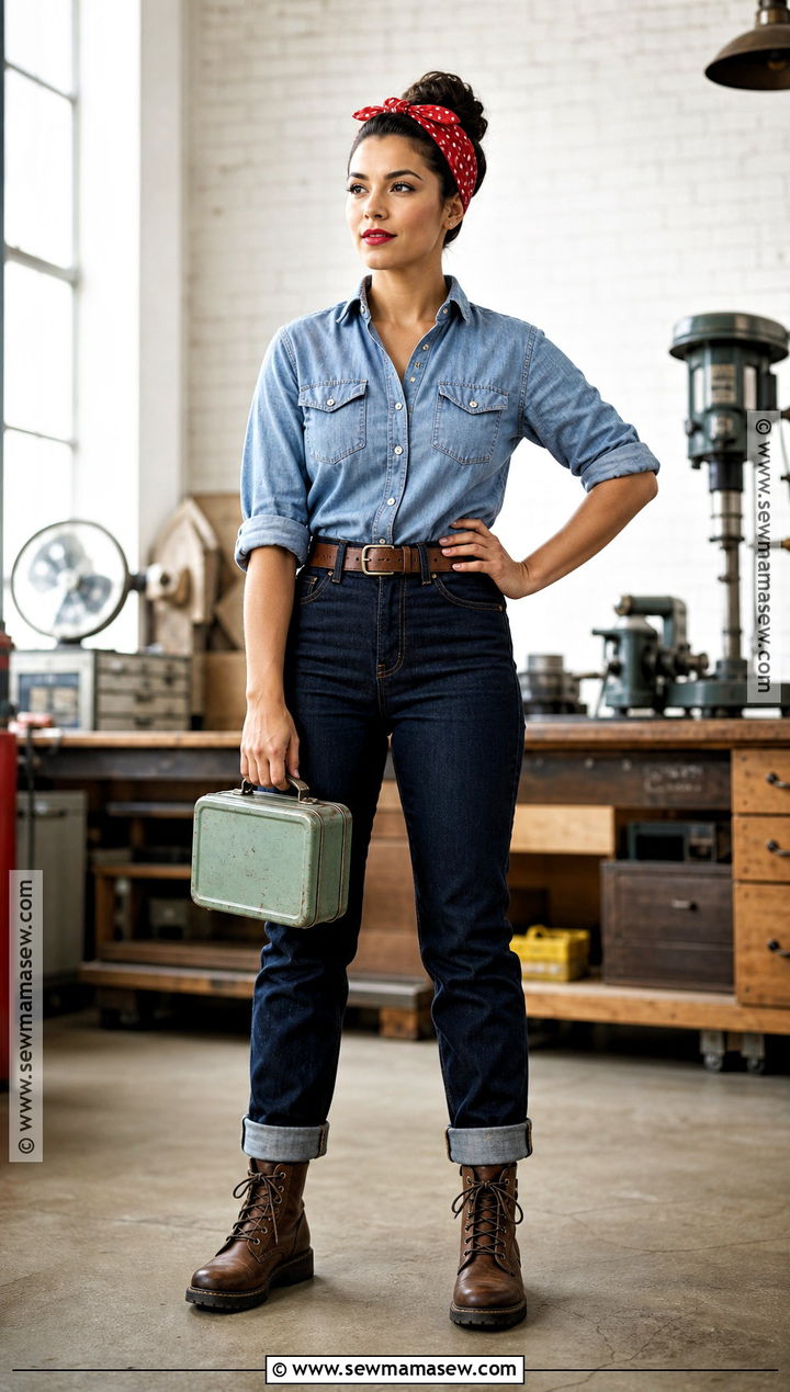 Rosie The Riveter Costume With Denim Shirt - 30 Single Halloween Costumes for Women
