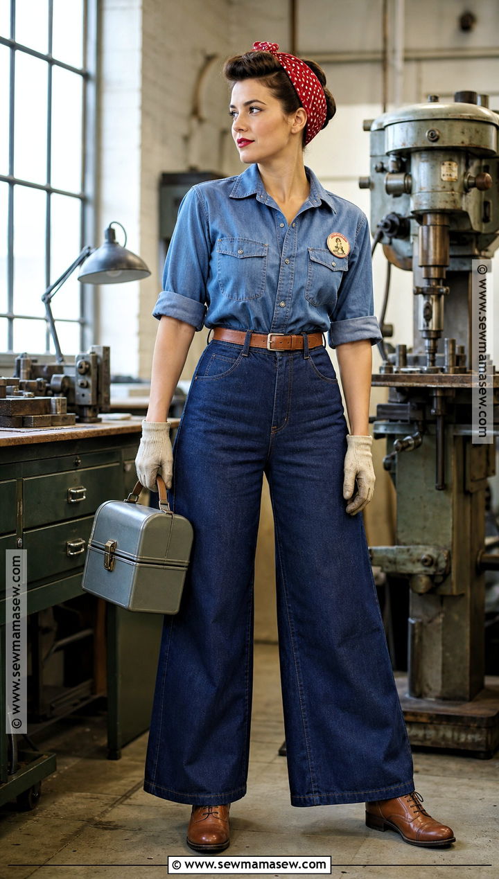 Rosie The Riveter Costume With Wide Leg Jeans - 35 rosie the riveter costume ideas