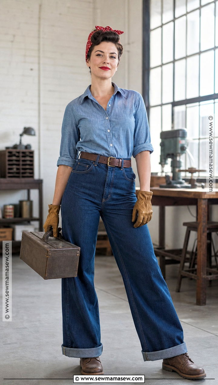 Rosie The Riveter Costume With Wide Leg Jeans - 30 halloween costumes modest