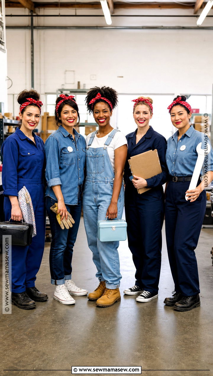 Rosie The Riveter Group Costume With Matching Bandanas - 35 rosie the riveter costume ideas