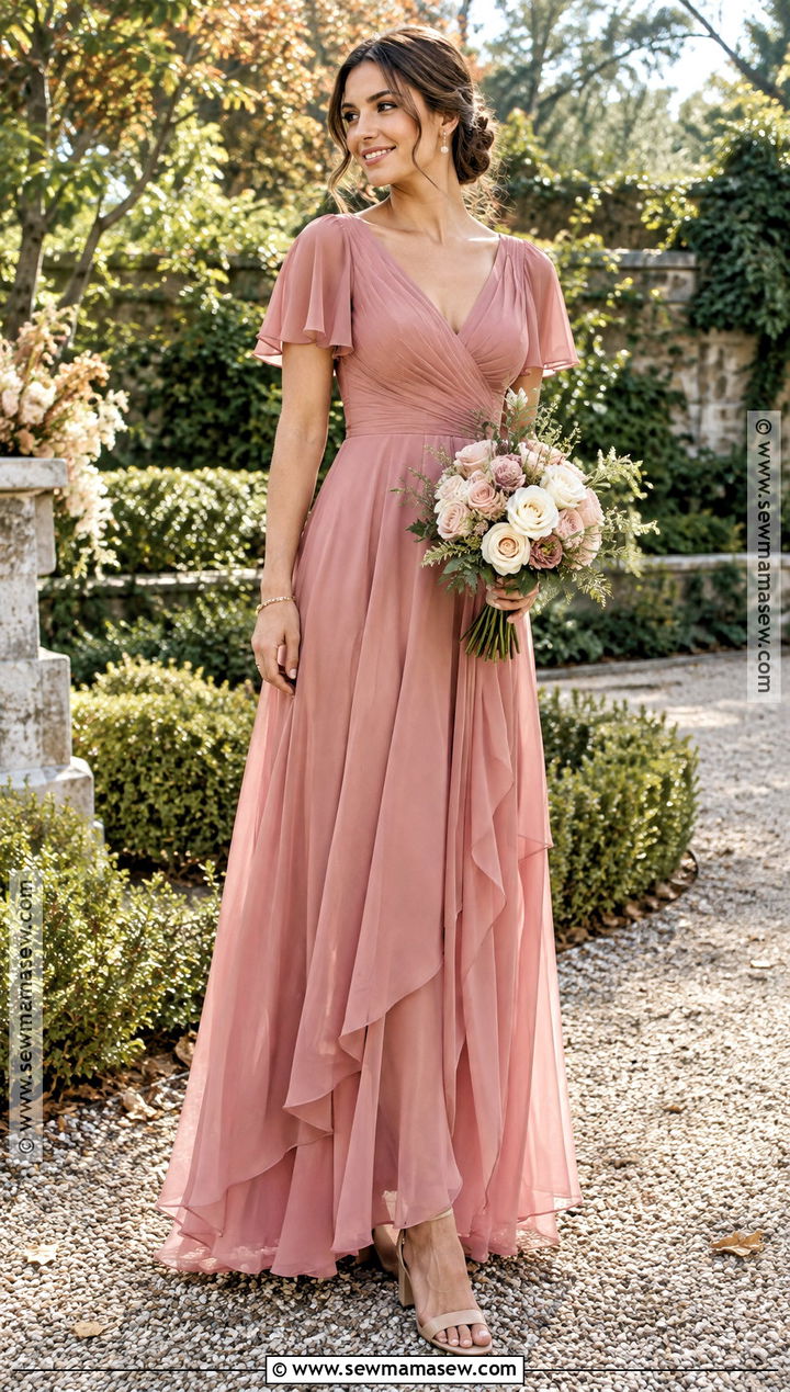 Rosy Pink Flutter Sleeve Fall Bridesmaid Dress - 15 pink fall bridesmaid dresses