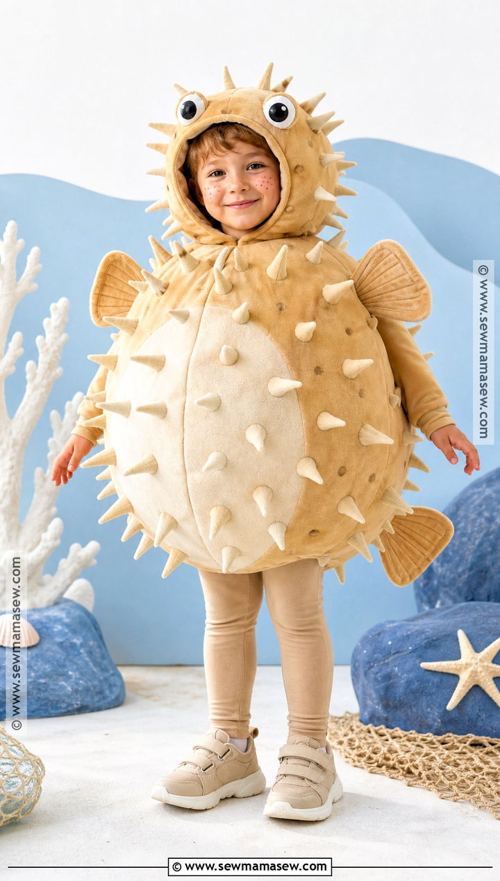 Round Pufferfish Costume With Soft Spikes - 30 fish costume ideas for kids