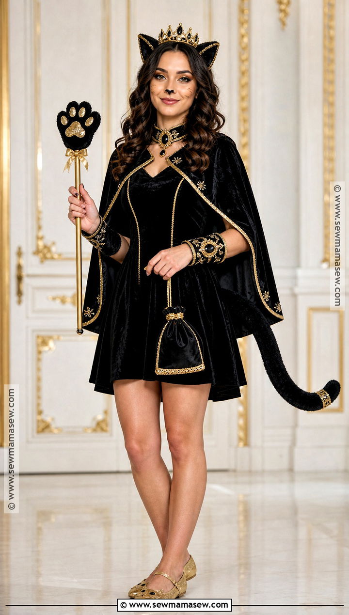 Royal Black Cat Costume With Crown - 45 black cat halloween costume ideas
