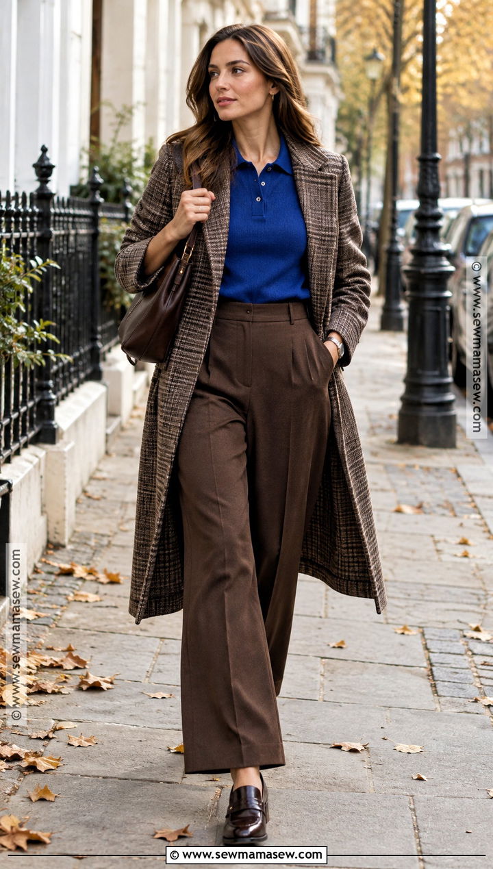 Royal Blue Polo Knit With Brown Trousers - 15 Autumn Blue Knitwear Ideas