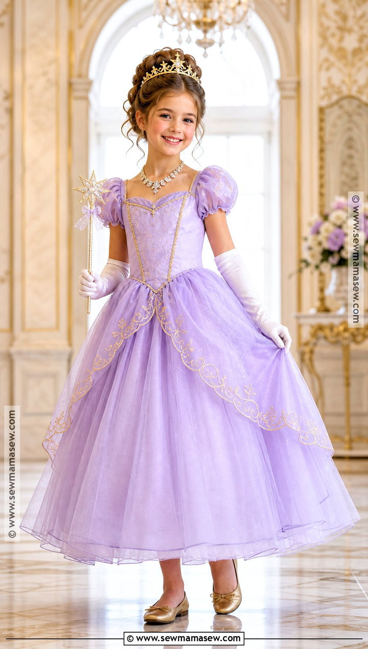 Royal Princess Costume With Gold Crown - 35 Girl Costume Ideas