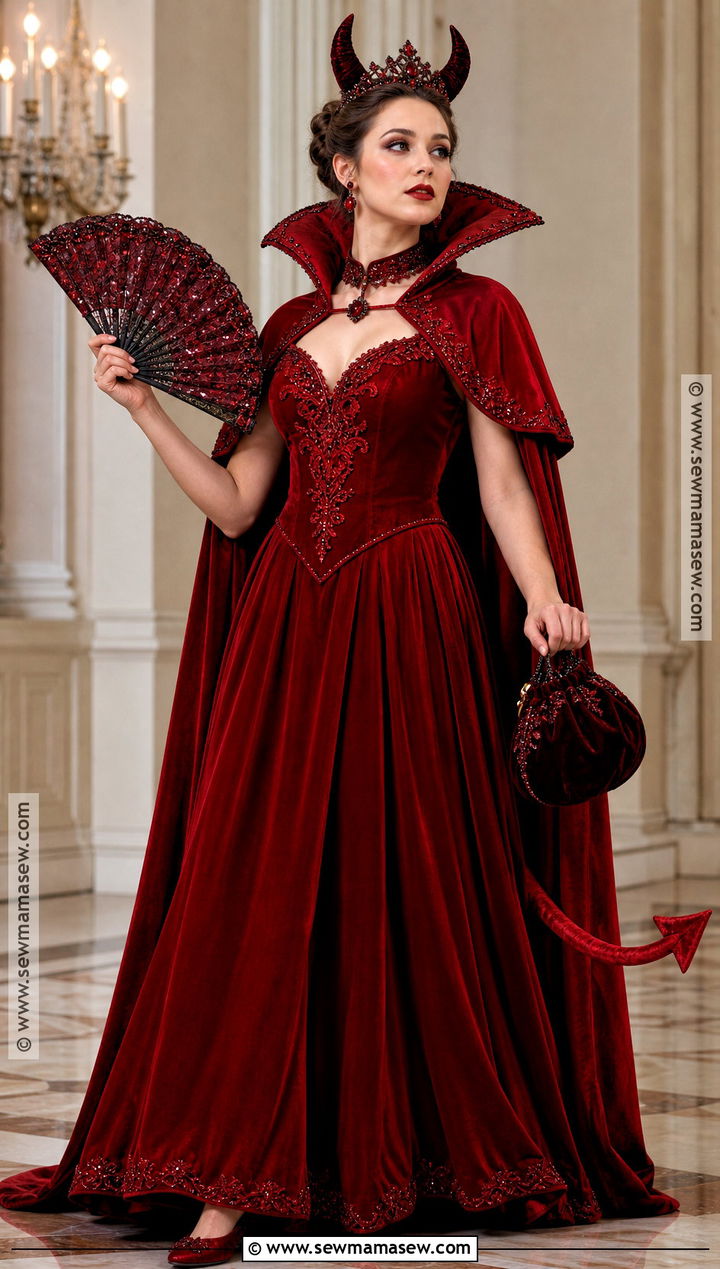 Royal Red Devil Costume With Long Gown - 30 Red Devil Halloween Costume Ideas