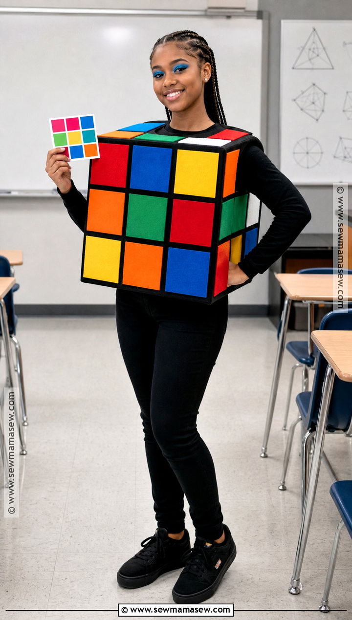 Rubiks Cube Costume With Color Blocks - 40 school halloween costumes