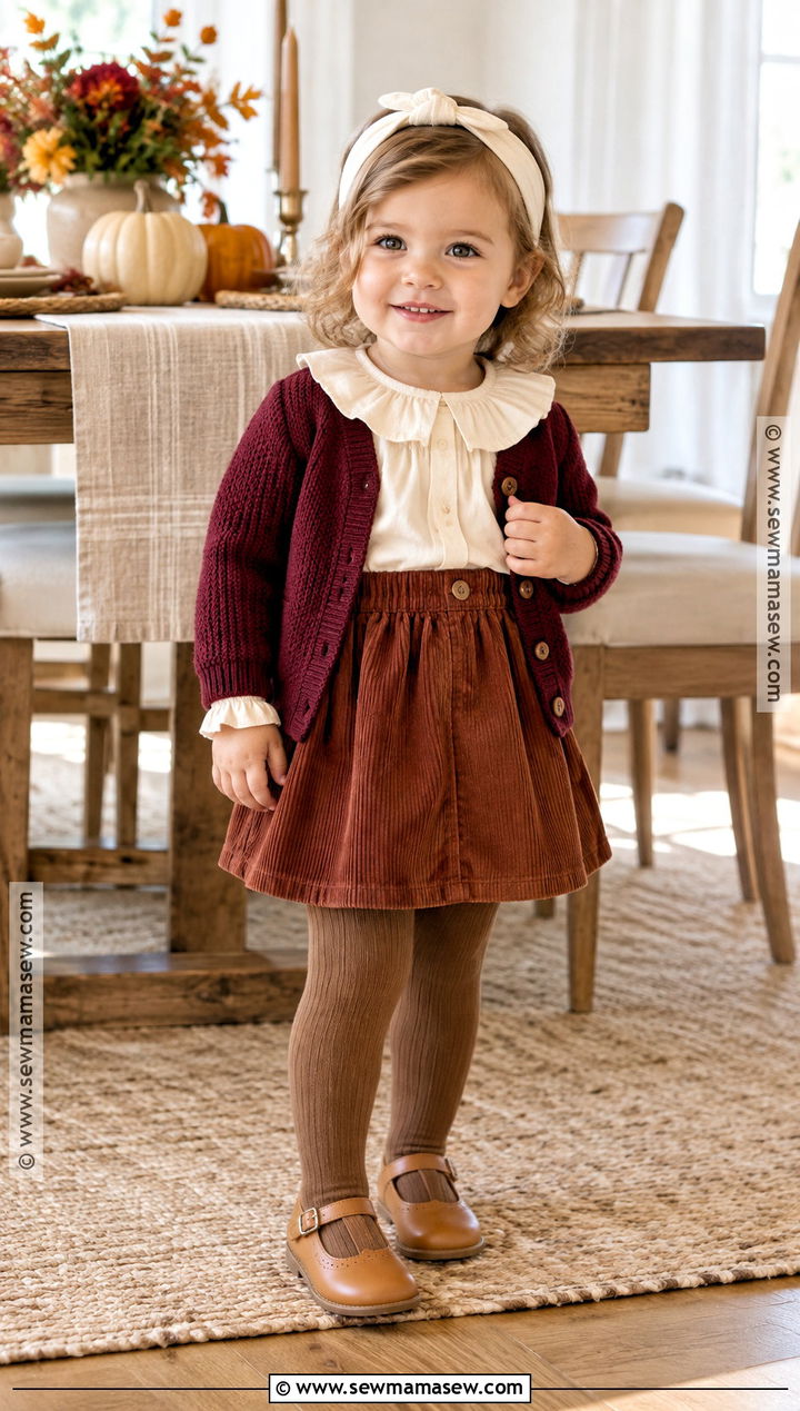 Ruffle Blouse And Corduroy Skirt Toddler Girl Thanksgiving Outfit - 15 Thanksgiving Toddler Girl Outfit Ideas