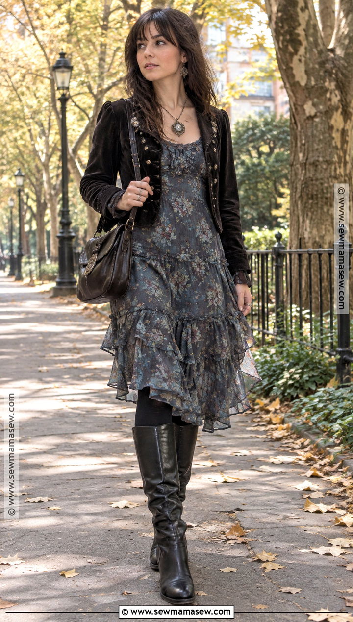 Ruffle Dress and Tall Boots Whimsigoth Fall Outfit - 25 whimsigoth fall outfits