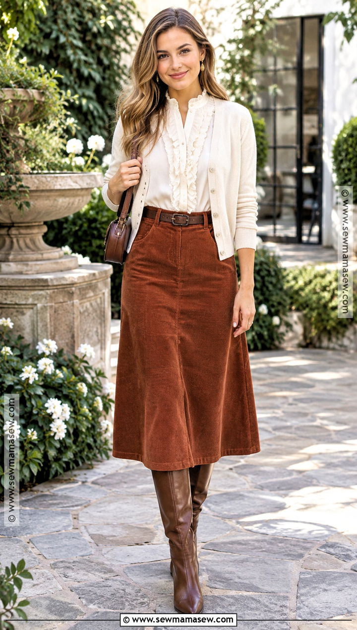 Ruffle Fall Blouse With A Line Skirt - 20 fall blouse ideas