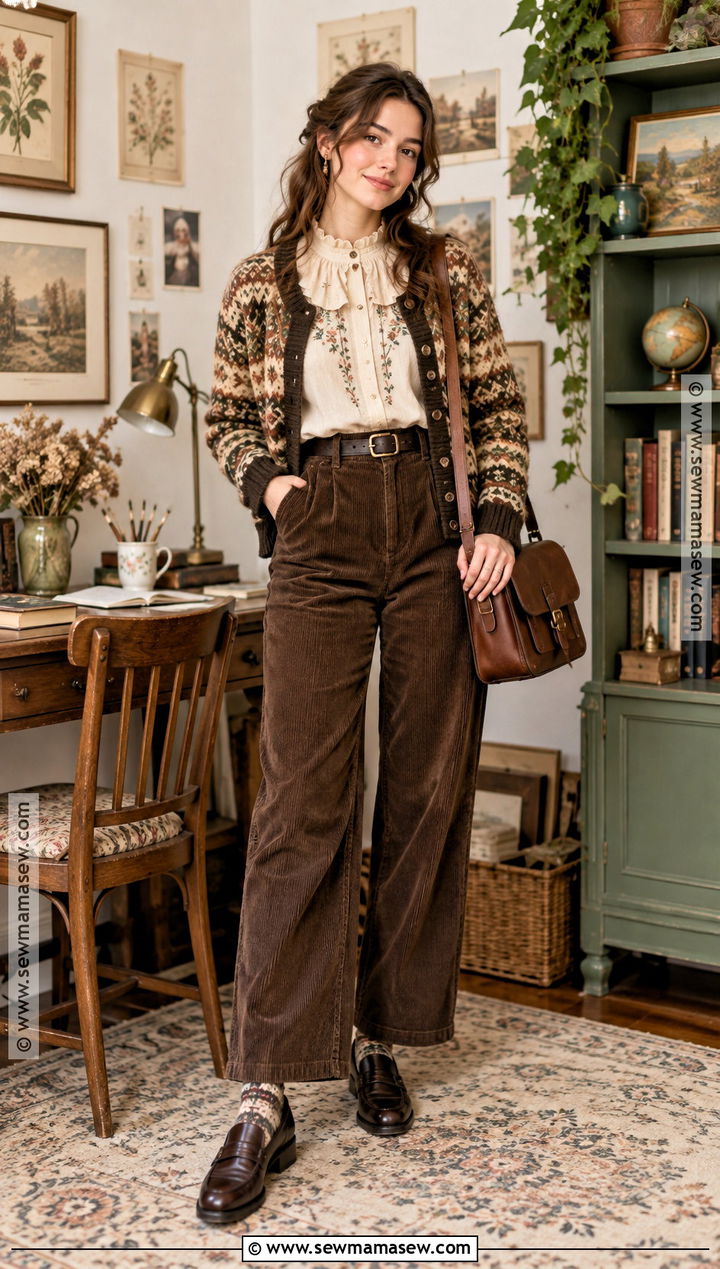 Ruffled Blouse And Brown Trousers Cottagecore Fall Outfit - 20 cottagecore fall outfits