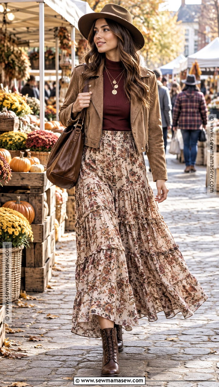 Ruffled Maxi Skirt Fall Outfit - 25 whimsical fall outfits