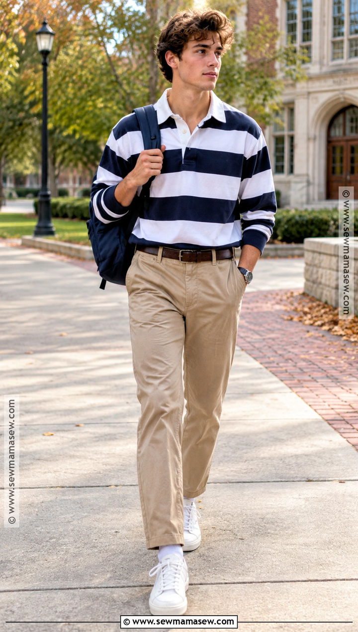 Rugby Polo And Khaki Trousers Uniform Outfit - 20 uniform back to school outfits