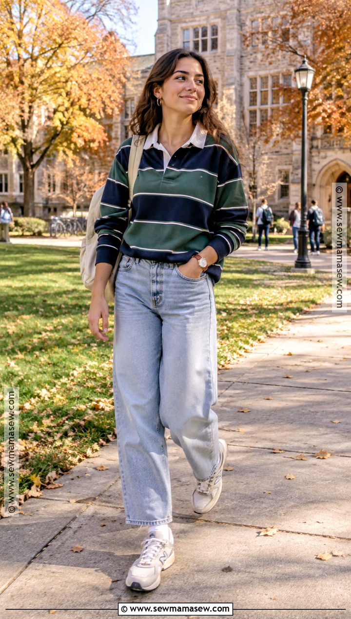 Rugby Shirt And Baggy Jeans College Outfit - 15 casual fall college outfits