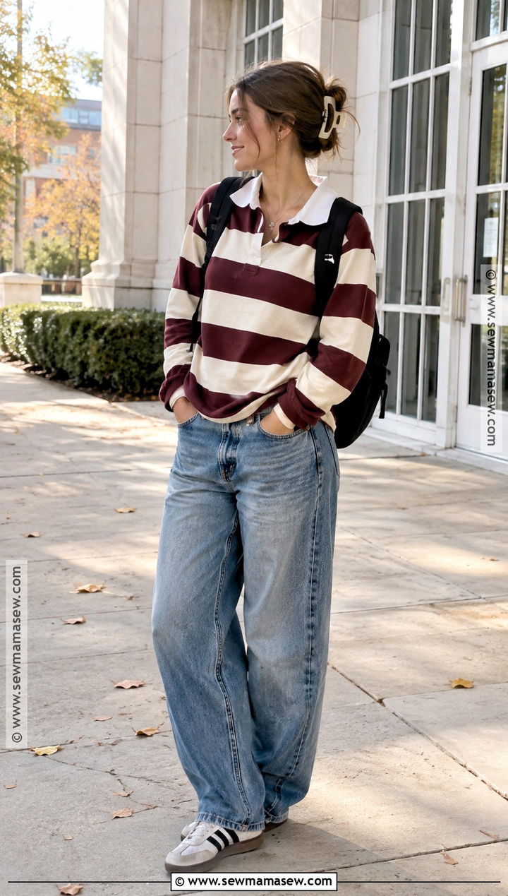 Rugby Shirt And Baggy Jeans Fall School Outfit - 15 cute fall school fits