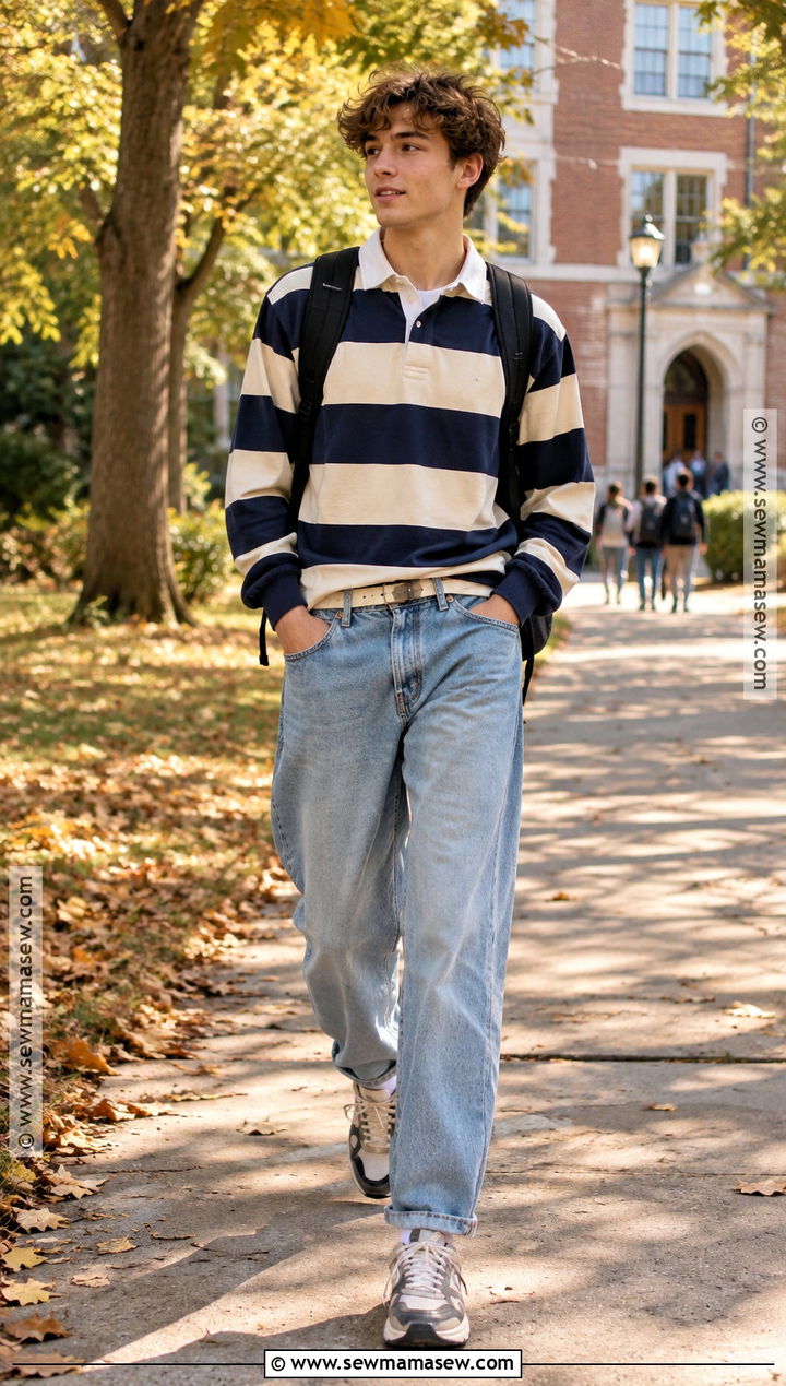 Rugby Shirt And Baggy Jeans School Outfit - 20 fall outfit school ideas
