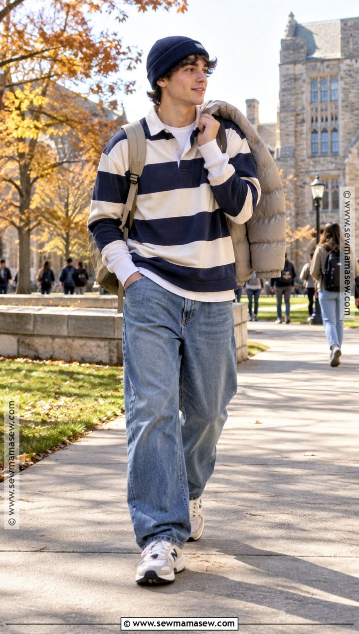 Rugby Shirt And Baggy Jeans School Outfit - 20 cold fall outfits school
