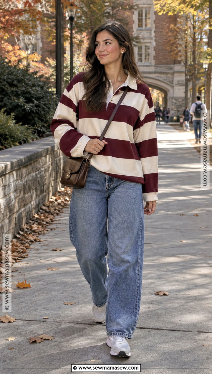 Rugby Shirt And Barrel Jeans Fall Outfit - 15 fall outfits trendy 2026