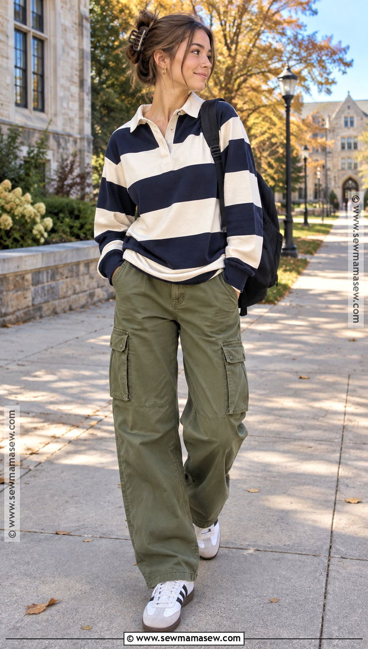 Rugby Shirt And Cargo Pants Fall Outfit - 20 Teen Girl Fall Outfits