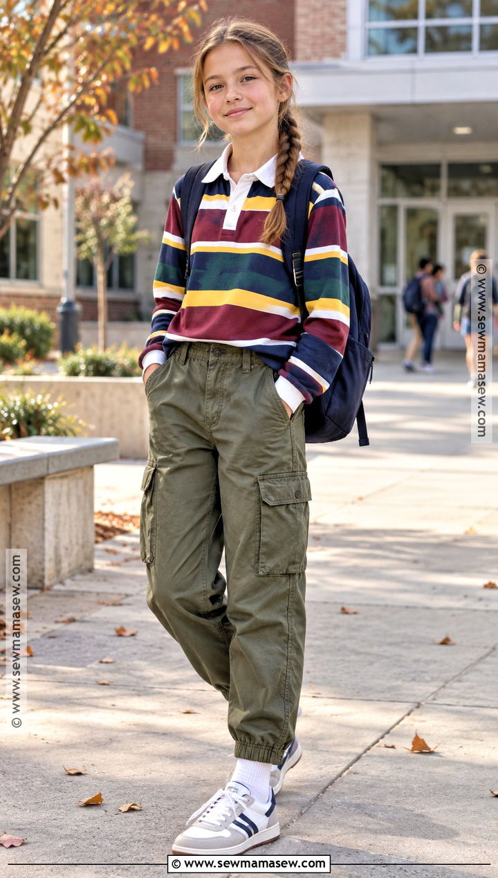 Rugby Shirt And Cargo Pants School Outfit - 20 Back To School Outfits 5Th Grade for Girls