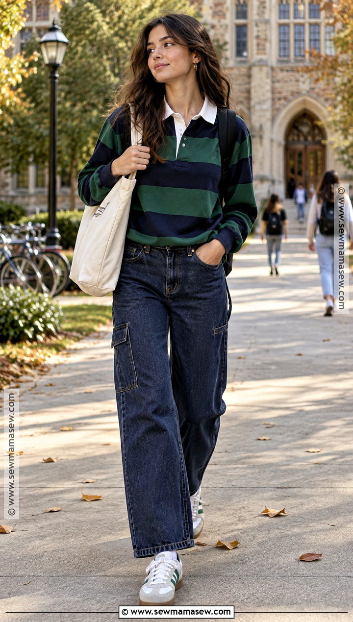 Rugby Shirt And Carpenter Jeans Streetwear Outfit - 20 back to school outfits streetwear
