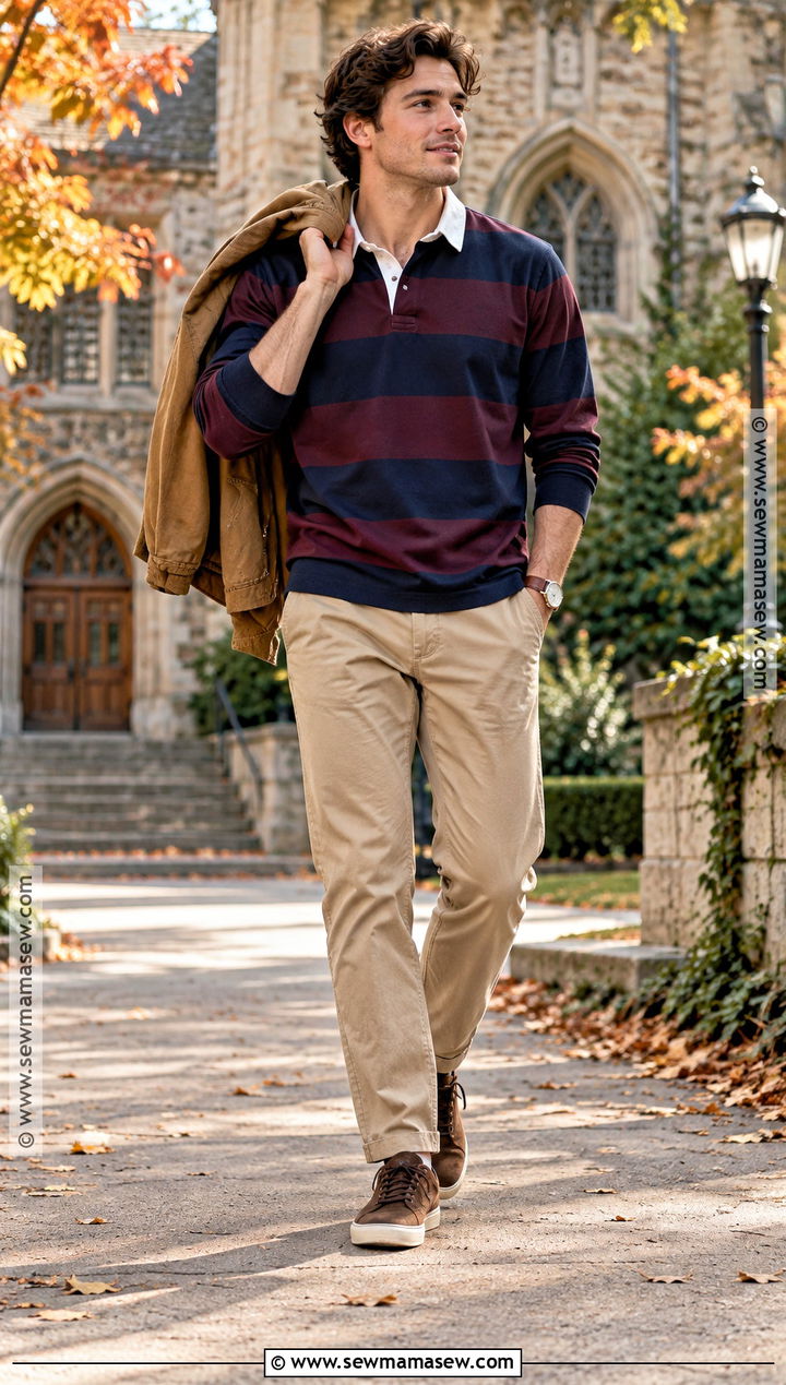 Rugby Shirt And Chinos Fall Outfit - 20 fall outfit inspo ideas for men