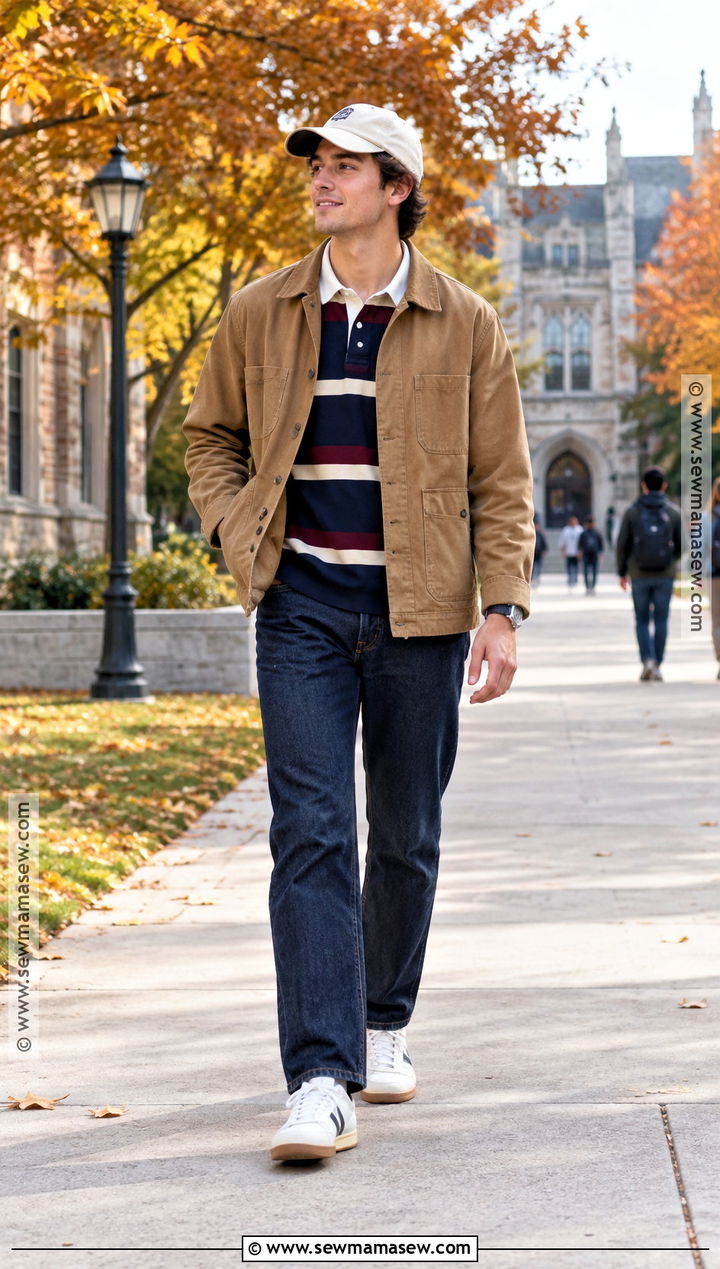 Rugby Shirt And Chore Jacket Fall Outfit - 20 mens fall outfit ideas