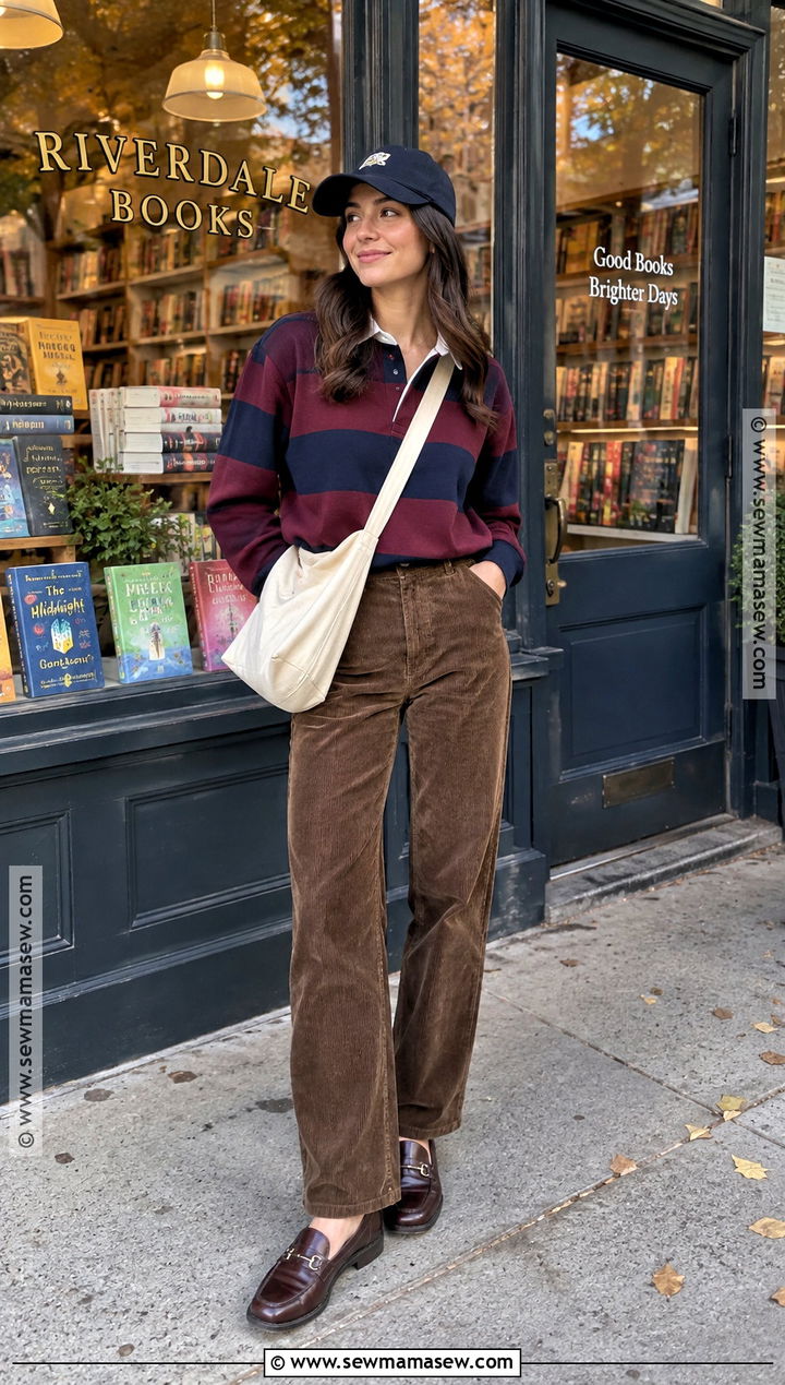 Rugby Shirt And Corduroy Pants Fall Outfit - 15 Casual Weekend Outfit Fall Ideas