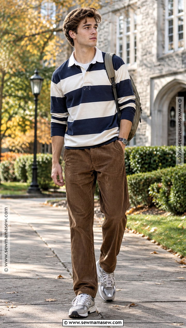 Rugby Shirt And Corduroy Pants Outfit - 15 guys back to school outfits