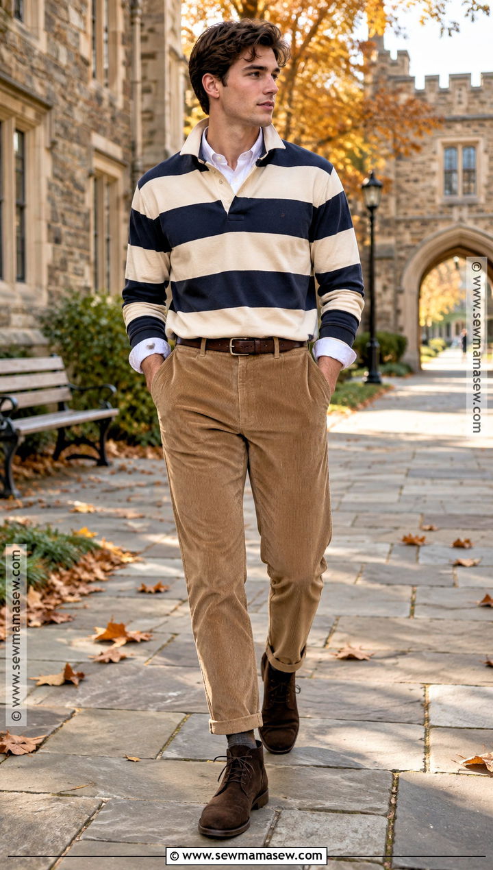 Rugby Shirt And Corduroy Trousers Autumn Outfit - 15 mens autumn outfits 2026