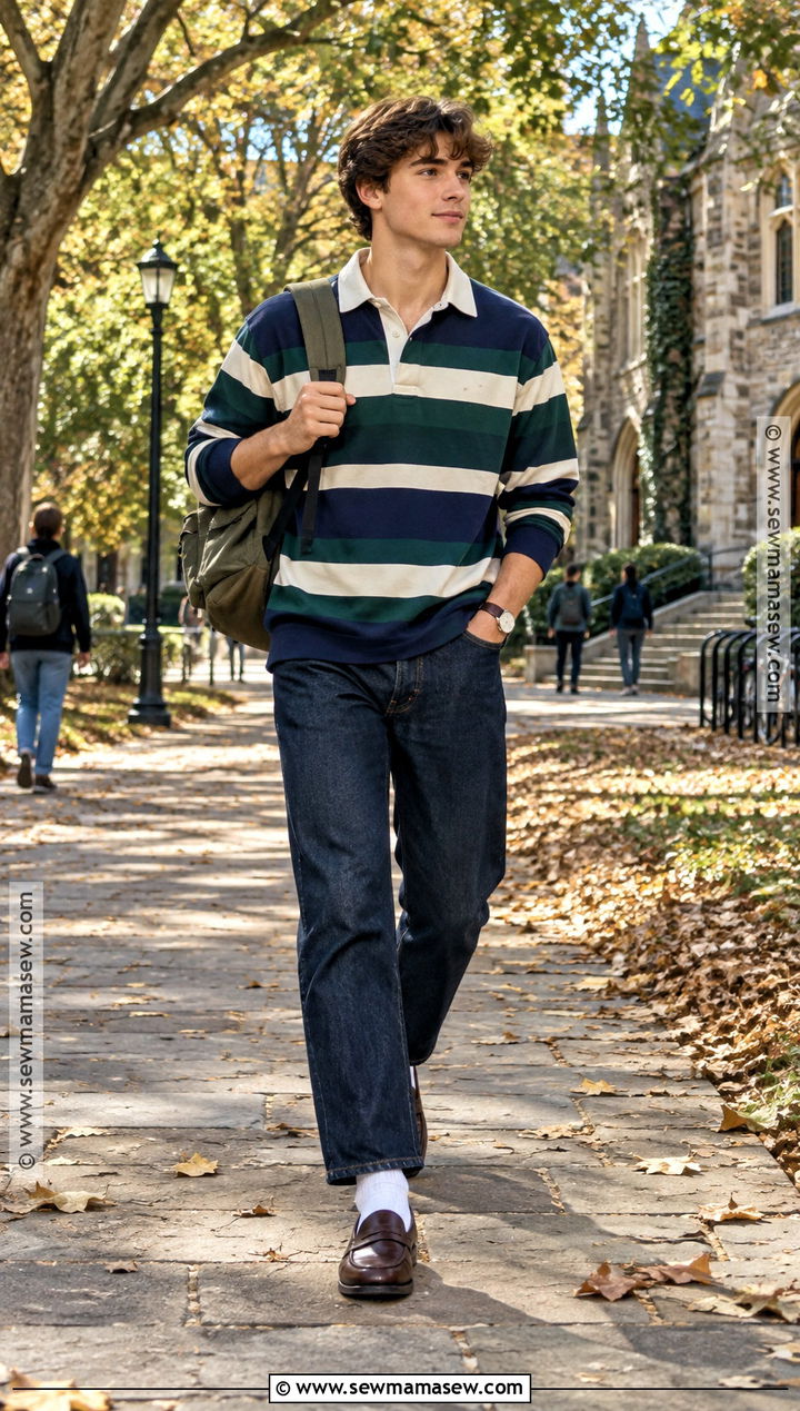 Rugby Shirt And Dark Wash Jeans Fall School Outfit - 20 cute fall school outfits