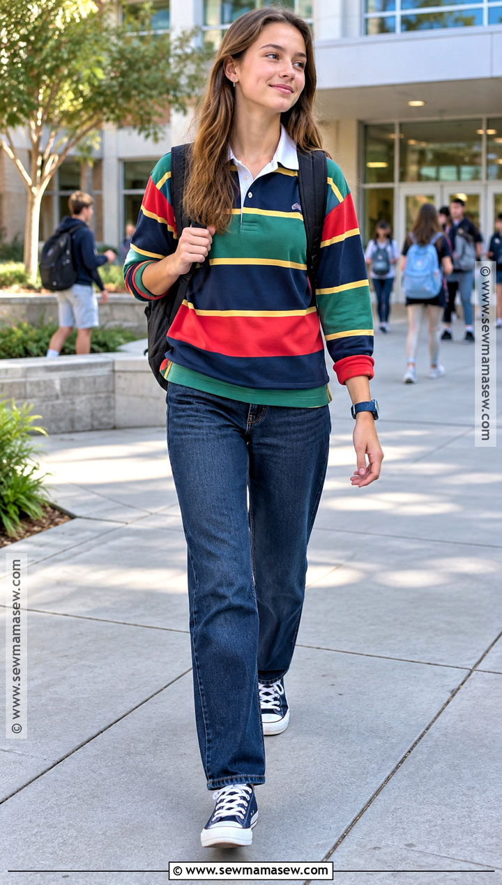 Rugby Shirt And Dark Wash Jeans School Outfit - 15 grade 8 back to school outfits