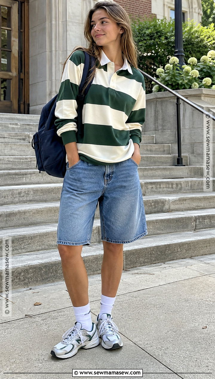 Rugby Shirt And Denim Shorts Summer School Outfit - 25 summer back to school outfits