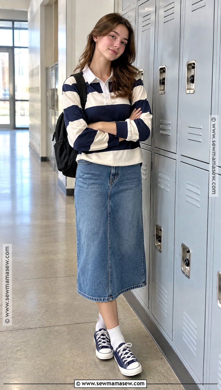 Rugby Shirt And Denim Skirt Back To School Outfit - 15 Back To School Wishlist Clothes