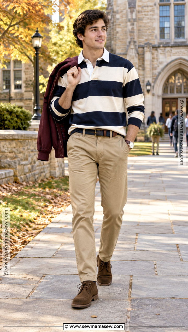 Rugby Shirt And Khakis Fall Outfit - 20 fall style ideas for men