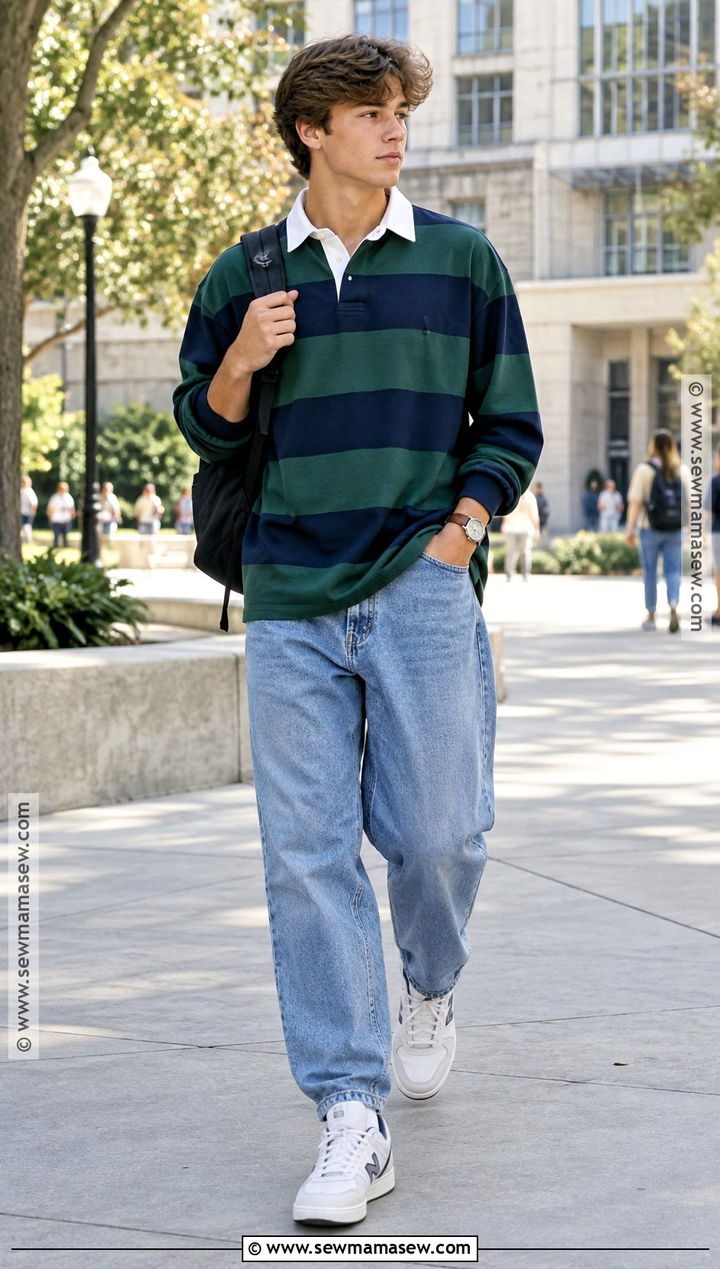 Rugby Shirt And Loose Jeans Back To School Outfit - 15 back to school outfits highschool aesthetic